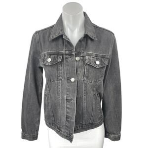 GAP Women's Black Washed Long Sleeve Button Down Pockets Denim Jean Jacket Sz XS